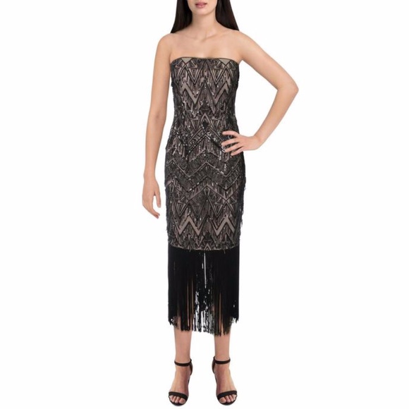 AIDAN BY AIDAN MATTOX MESH STRAPLESS DRESS